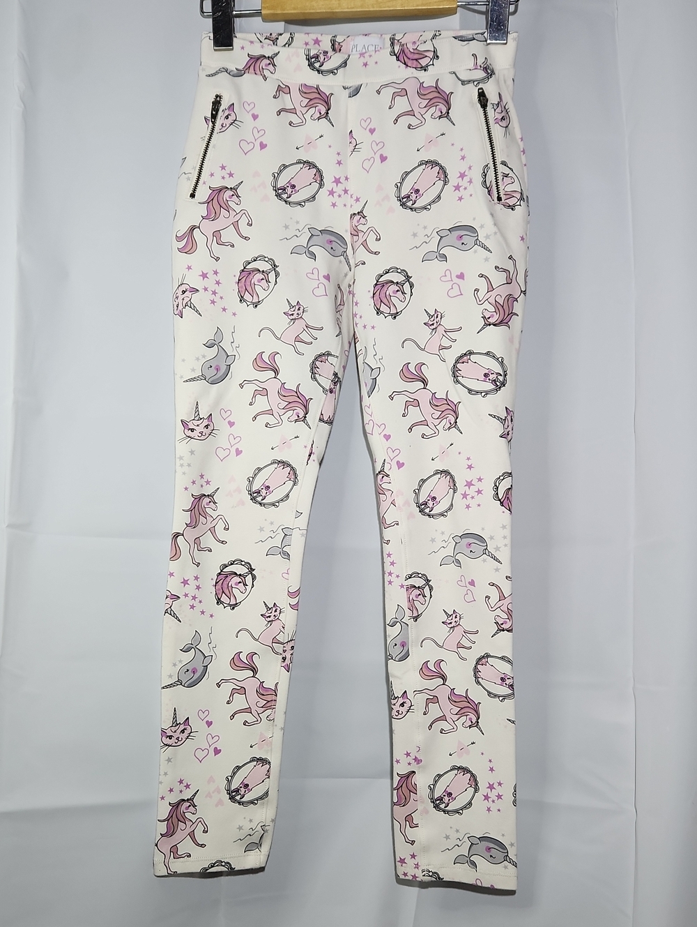 Children's Place Cream Riding Style Joggers with Pink Star & Unicorns - Size 12